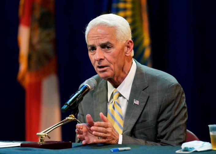 U.S. Rep. Charlie Crist speaks during the gubernatorial public forum hosted by the Miami-Dade Democratic Party on Saturday, May 28, 2022 at Julius Littman Performing Arts Theater in North Miami Beach.