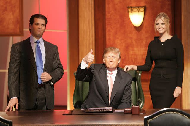 Mathew Imaging / Getty Images Contributor (L-R) Donald Trump Jr., Donald Trump and Ivanka Trump are pictured on the set of 'The Apprentice'.