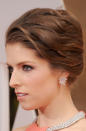 Actress Anna Kendrick nailed that effortlessly sophisticated look when she hit the Oscars red carpet. Craig Gangi pulled Kendricks’ waves back into a slightly disheveled French twist and used a styling spray to hold her ‘do in place.