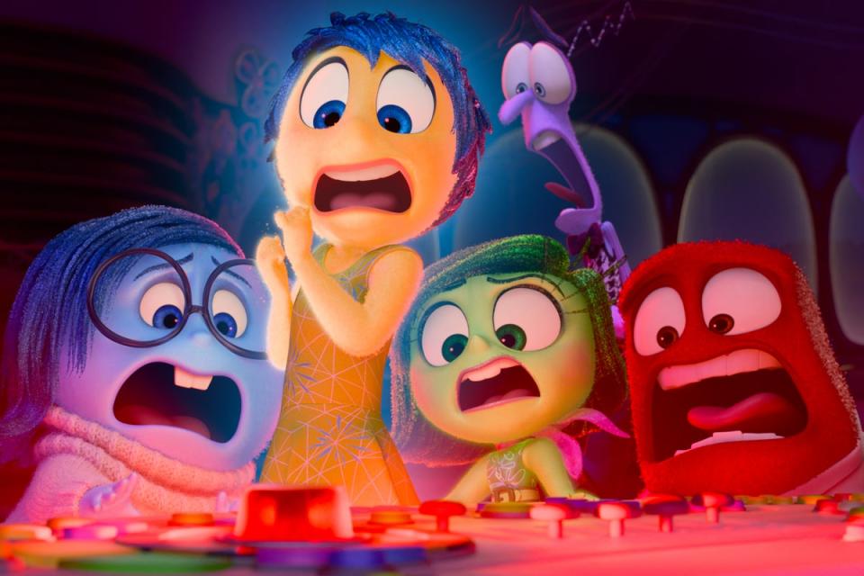 Emotion sickness: Sadness (Phyllis Smith), Joy (Amy Poehler), Disgust (Liza Lapira), Fear (Tony Hale) and Anger (Lewis Black) in ‘Inside Out 2' (Pixar)