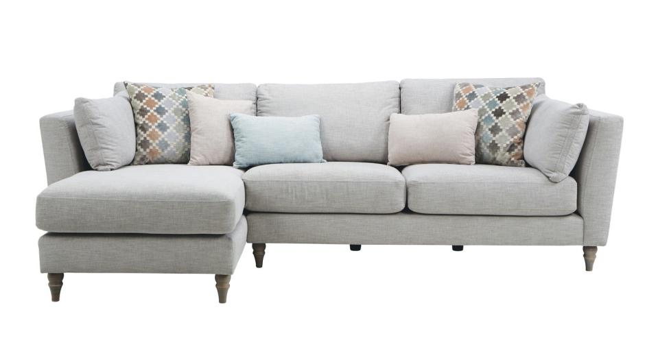 <p>Effortlessly elegant, Claudette chaise sofa is upholstered in super-soft linen-viscose and comes with turned wooden feet, delicately sloping arms, pillow-back cushions and an extended chaise. Available in eight colours.</p><p><a class="link " href="https://www.dfs.co.uk/claudette/cld74aude" rel="nofollow noopener" target="_blank" data-ylk="slk:SHOP NOW;elm:context_link;itc:0;sec:content-canvas">SHOP NOW</a></p>