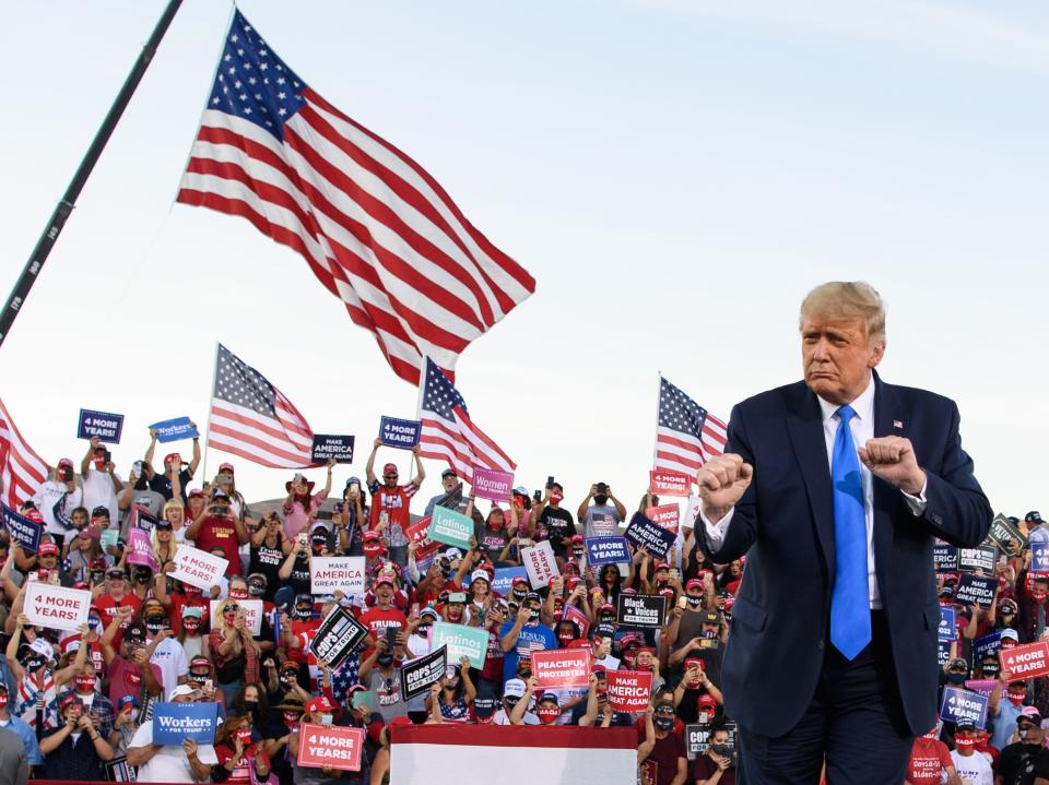 Donald Trump dances at the end of a rally in Carson City, Nevada on 18 October, 2020AFP via Getty Images