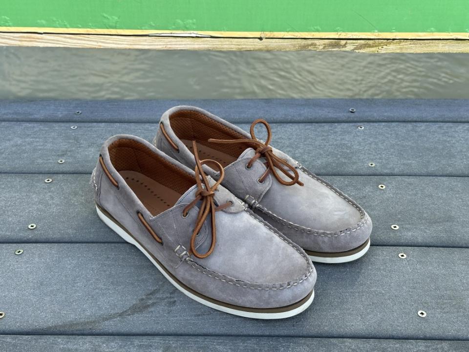 <p>Stinson Carter</p><p>In their stunning suede version, <a href="https://clicks.trx-hub.com/xid/arena_0b263_mensjournal?q=https%3A%2F%2Fwww.allenedmonds.com%2Fproduct%2Fmens-force-10-boat-shoe-3023384%2Fpewter-grey-suede-ec4500551https%3A%2F%2Fwww.amazon.com%2FAllen-Edmonds-Mens-Force-Boat%2Fdp%2FB091W1DXTL%3F%26linkCode%3Dll1%26tag%3Dmj-bestboatshoes-abible-091223-20%26linkId%3Ddc9ac690b47b3e605b2a99c3eac34db6%26language%3Den_US%26ref_%3Das_li_ss_tl&event_type=click&p=https%3A%2F%2Fwww.mensjournal.com%2Fgear%2Fbest-boat-shoes%3Fpartner%3Dyahoo&author=Stinson%20Carter&item_id=ci02c67d29a0002578&page_type=Article%20Page&partner=yahoo&section=gear&site_id=cs02b334a3f0002583" rel="nofollow noopener" target="_blank" data-ylk="slk:Allen Edmonds’ Force 10;elm:context_link;itc:0;sec:content-canvas" class="link ">Allen Edmonds’ Force 10</a> is a style-focused option you may be less inclined to drench with salt water. But they look fantastic, so if you’re thinking of these as a summer style staple more than a sailing accessory, they'll deliver the slip-on ease and comfort of a typical boat shoe with a style that exceeds them. </p><p>Inside are full leather insoles and perforated leather linings that give you the comfort of a full lining but with more breathability. They have a two-tone white rubber sole to mimic the look of a leather layer between sole and upper that also makes them look slightly dressier than solid white soles.</p>