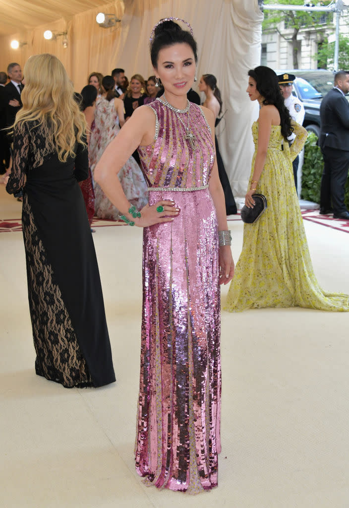 <p>Wendi Deng Murdoch attends the Heavenly Bodies: Fashion & The Catholic Imagination Costume Institute Gala at The Metropolitan Museum of Art on May 7, 2018 in New York City. (Photo: Getty Images) </p>