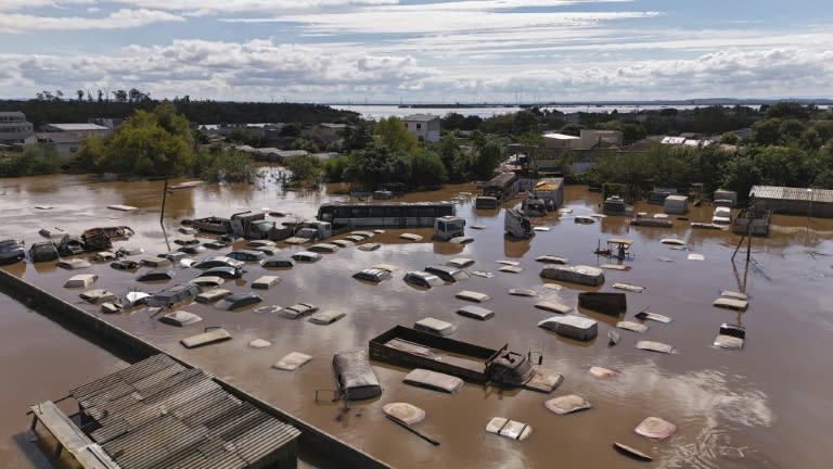 Vista aérea de las inundaciones en Eldorado do Sul, Rio Grande do Sul, Brasil, el 9 de mayo de 2024. (Carlos FABAL)