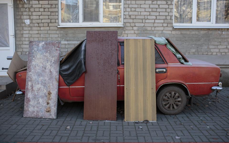  A view of a civilian car covered for protection from shelling - Anadolu Agency/Anadolu