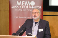 Saudi dissident Jamal Khashoggi speaks at an event hosted by Middle East Monitor in London Britain, September 29, 2018. Middle East Monitor/Handout via REUTERS/Files