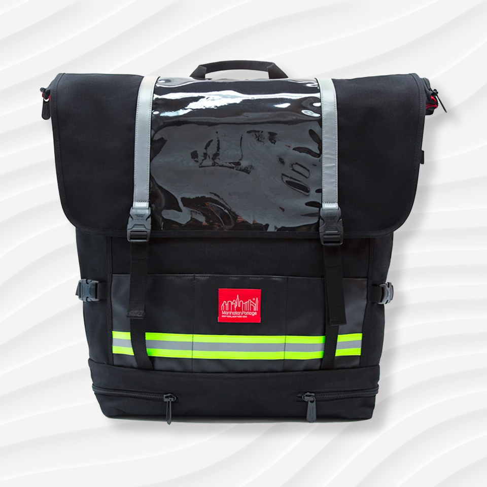 the manhattan portage empire bag xx in black with safety reflector strips