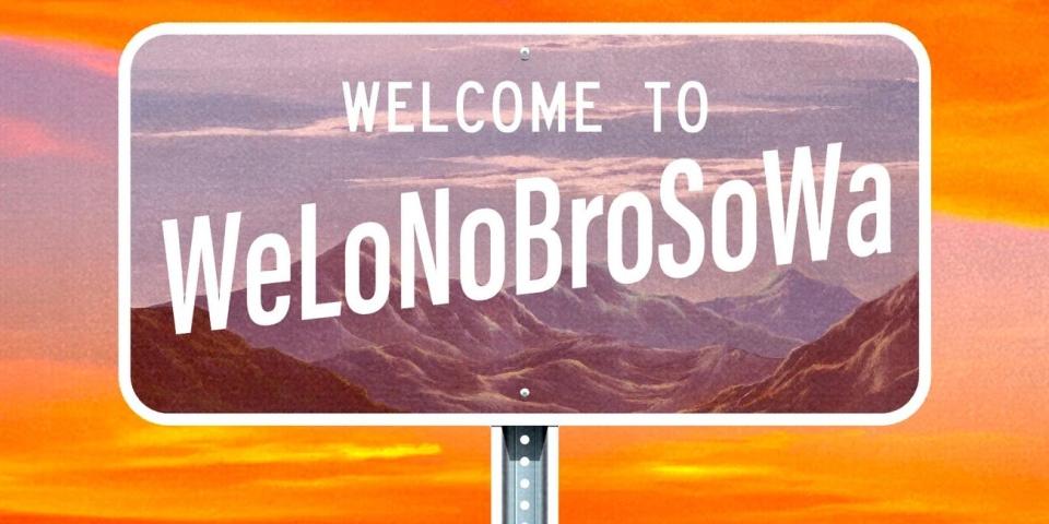 Street sign that says "Welcome to WeLoNoBroSoWa"