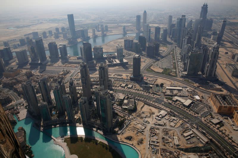 An aerial view of Dubai from Burj Khalifa, the tallest building in the world