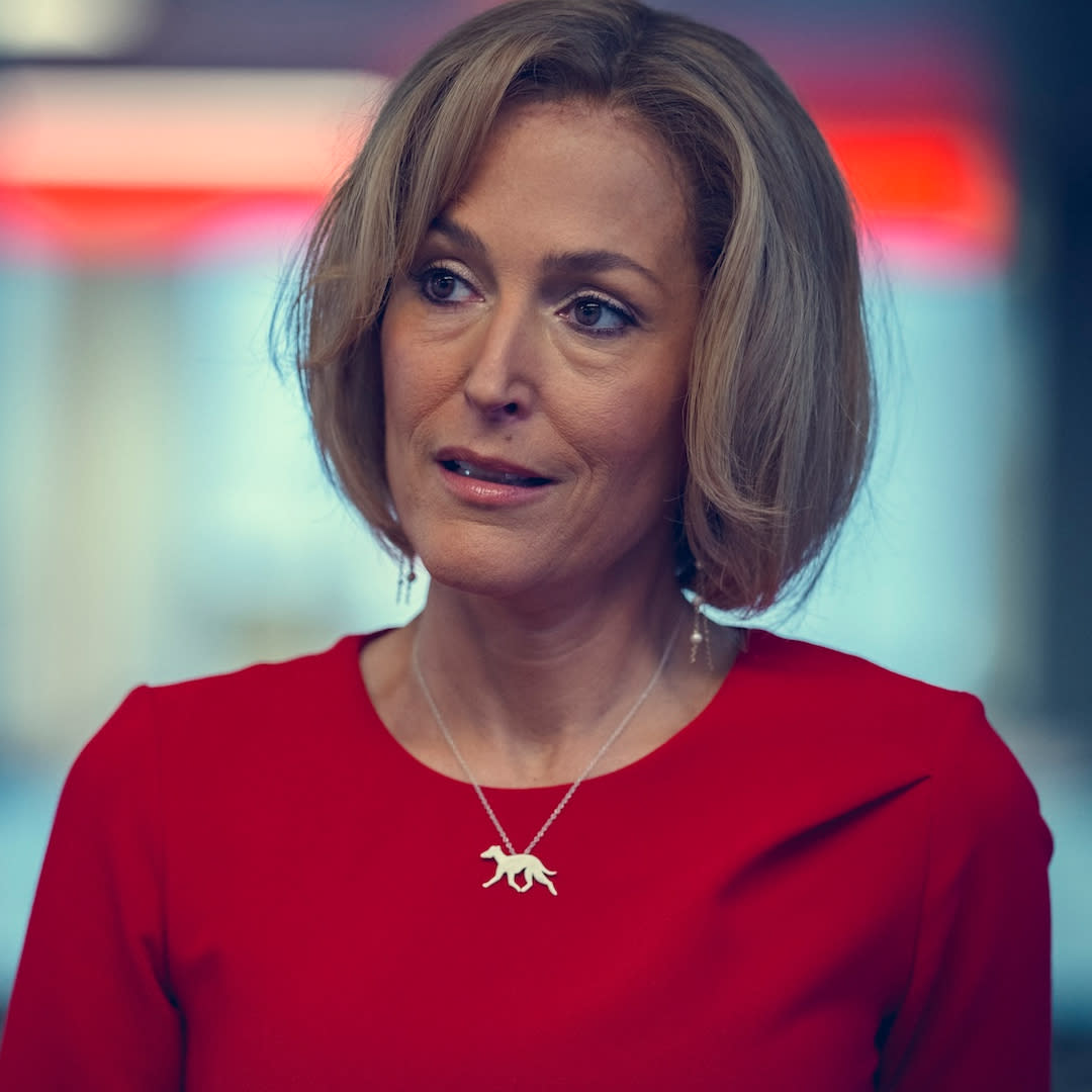  Gillian Anderson as emily maitlis, in the netflix movie 'scoop'. 