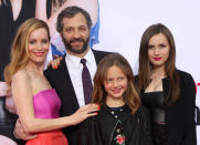 Leslie's on-screen husband might be up to no good, but it looks all happy families with her real life partner Judd Apatow and their two daughters