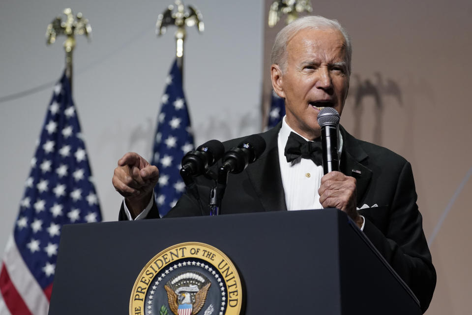 FILE - President Joe Biden speaks at the 45th Congressional Hispanic Caucus Institute Gala to kick-off the White House's celebration of Hispanic Heritage Month at the Walter Washington Convention Center, Sept. 15, 2022, in Washington. Whenever the president travels, a special bullet-resistant lectern called the “blue goose,” or its smaller cousin “the falcon,” is in tow. Lately, Biden is rendering them all but obsolete as he increasingly reaches for a hand-held microphone instead. Those who know him best say the mic swap makes Biden a much more natural speaker. (AP Photo/Alex Brandon, File)