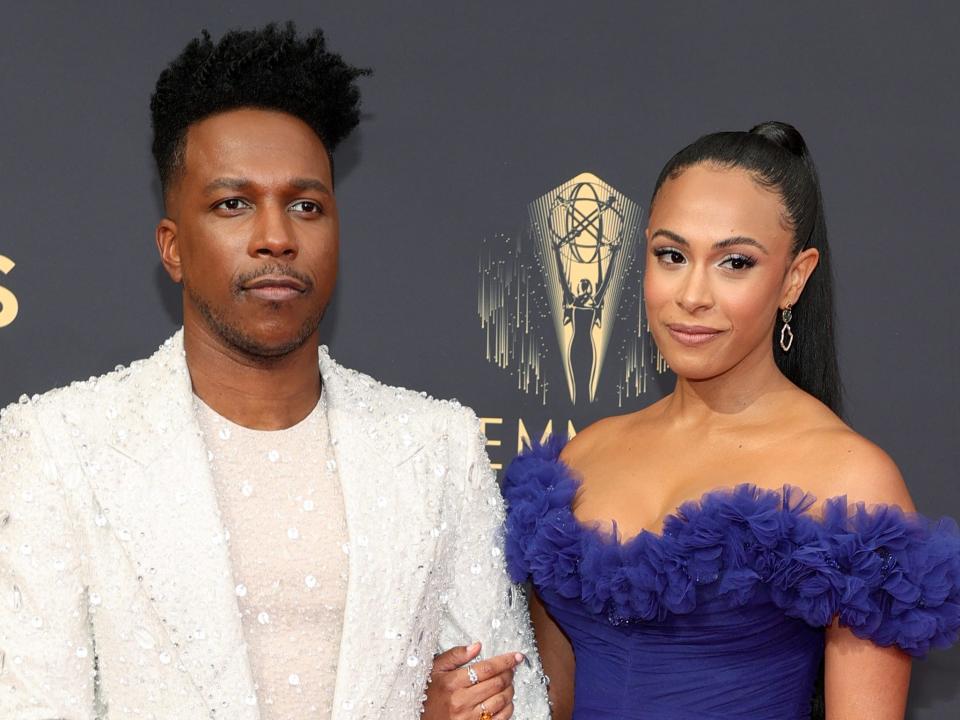 Leslie Odom Jr. and Nicolette Robinson attends the 2021 Emmys.