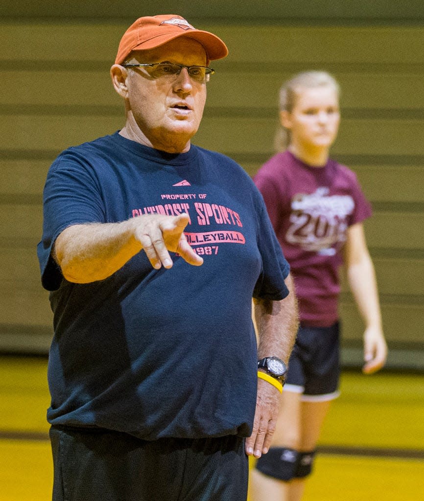 Steve Anderson, shown in August of 2016, has announced he will retire from coaching volleyball at Mishawaka High School after two stints with the Cavemen.