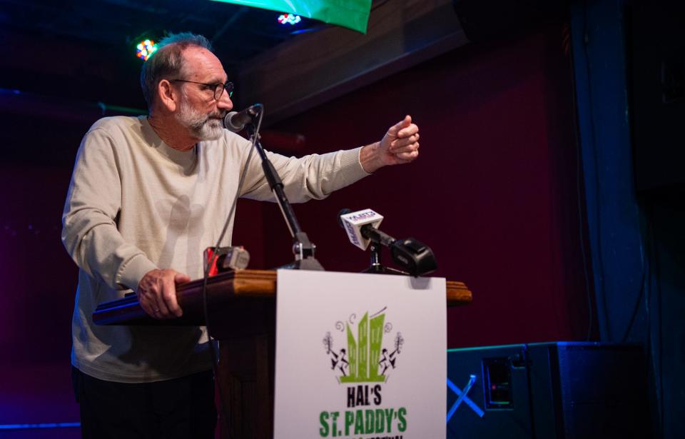 Malcolm White, founder, speaks during a press conference about the upcoming Hal's St. Paddy's Parade & Festival at Hal & Mal's in Jackson, Miss., on Friday, Mar. 8, 2024.