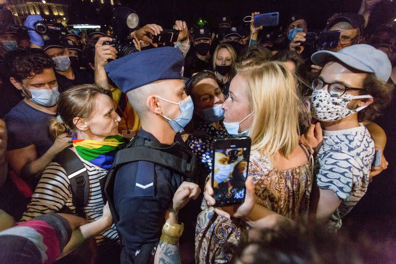 LGBT supporters protest in Warsaw