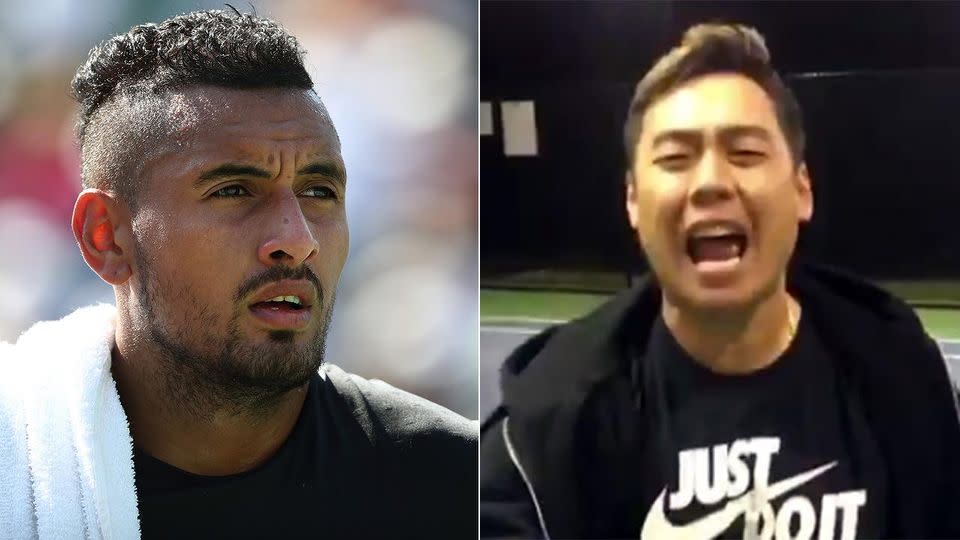 Kyrgios and his Twitter troll @asiangamerbro. Pic: Twitter