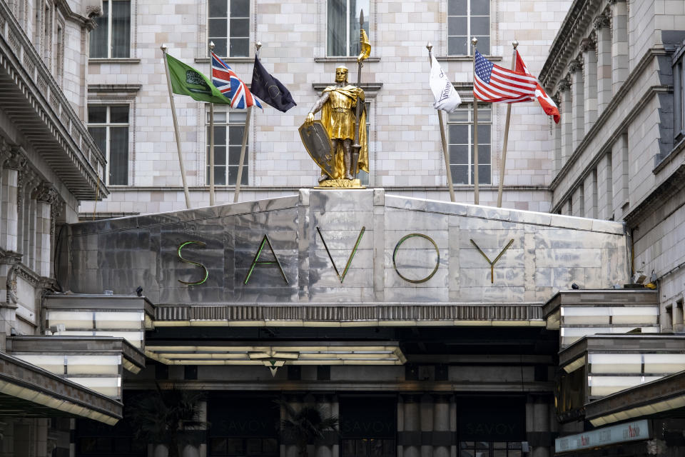 Entrance sign for The Savoy Hotel in London