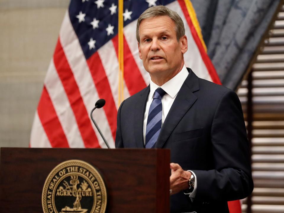 In this Wednesday, July 1, 2020 file photo, Tennessee Gov. Bill Lee answers questions during a news conference in Nashville, Tenn.