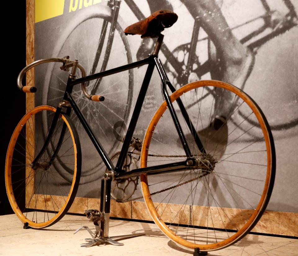 An exhibit about Indianapolis native bike racer "Major" Taylor at the Indiana State Museum includes this bicycle of his.