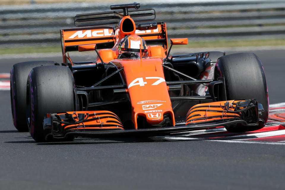 Lando Norris on day two of F1 in season testing at Hungaroring