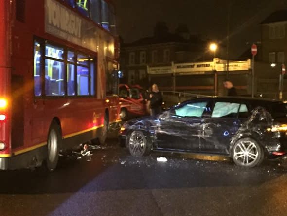 Driver flees after crashing into double decker bus in London