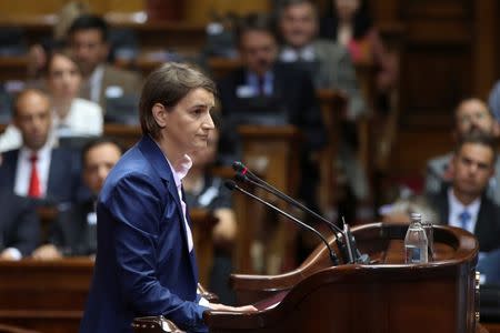 Serbia's Prime Minister designate Ana Brnabic speaks during a parliament session in Belgrade, Serbia June 28, 2017. REUTERS/Marko Djurica