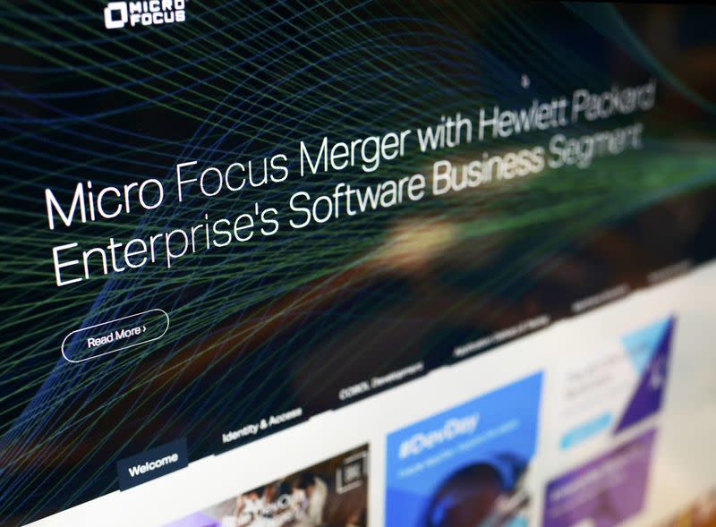 A message on the home page of Micro Focus' website announces that Hewlett Packard Enterprise Co (HPE) will spin off and merge its non-core software assets with Britain's Micro Focus International Plc in a deal worth $8.8 billion, in Britain, September 8, 2016. REUTERS/Dylan Martinez