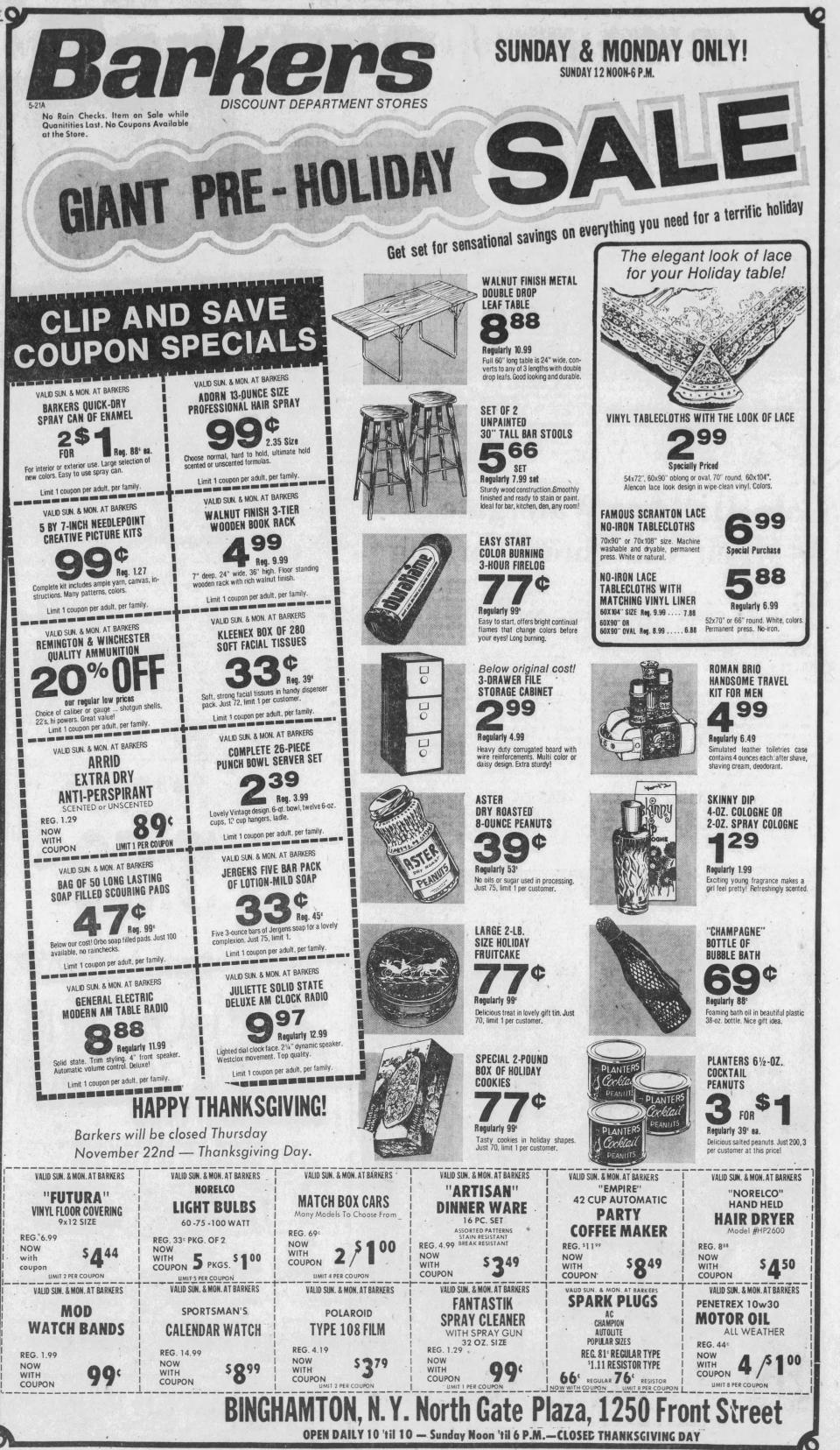 Barkers offered a large variety of goods ready for Black Friday shoppers in 1973.