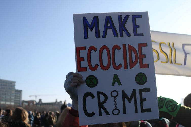 Sign saying 'make ecocide a crime'