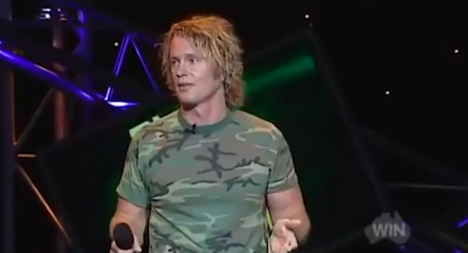 The moment Craig McLachlan realised his comedy wasn't working. Source: YouTube/The Footy Show