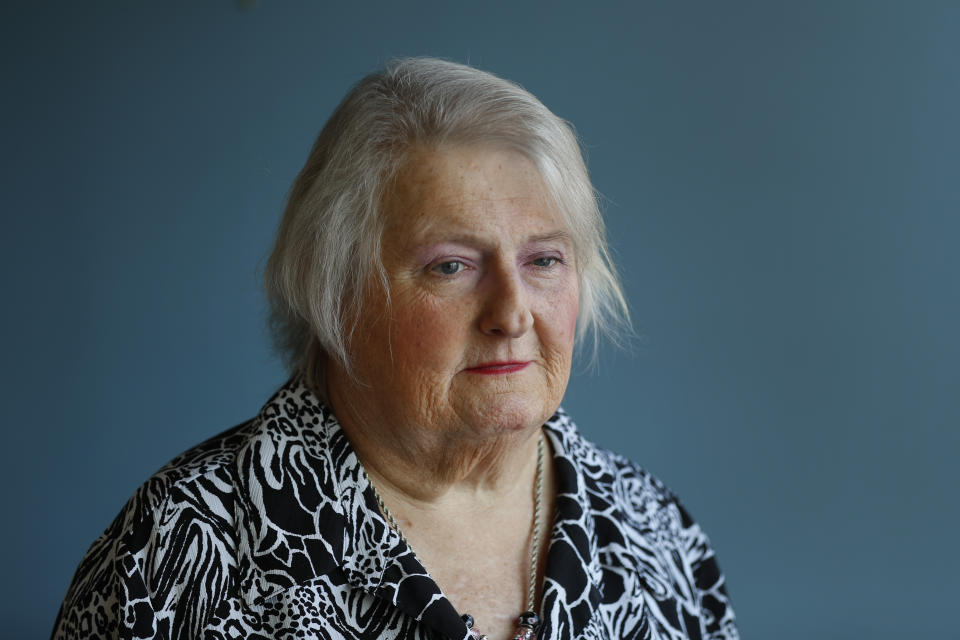 Aimee Stephens talks during in an interview in Ferndale, Mich., Wednesday, Aug. 28, 2019. The Supreme Court will hear Stephens' case Oct. 8 over whether federal civil rights law that bars job discrimination on the basis of sex protects transgender people. Other arguments that day deal with whether the same law covers sexual orientation. Amid their annual vigils for transgender homicide victims, trans-rights activists in the U.S. are trying to maintain long-term optimism even as many hard-won protections are under threat. (AP Photo/Paul Sancya)