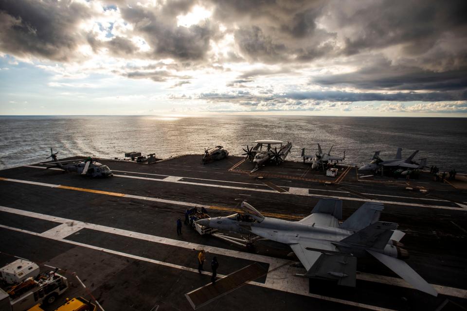 Aircraft on a flight deck.