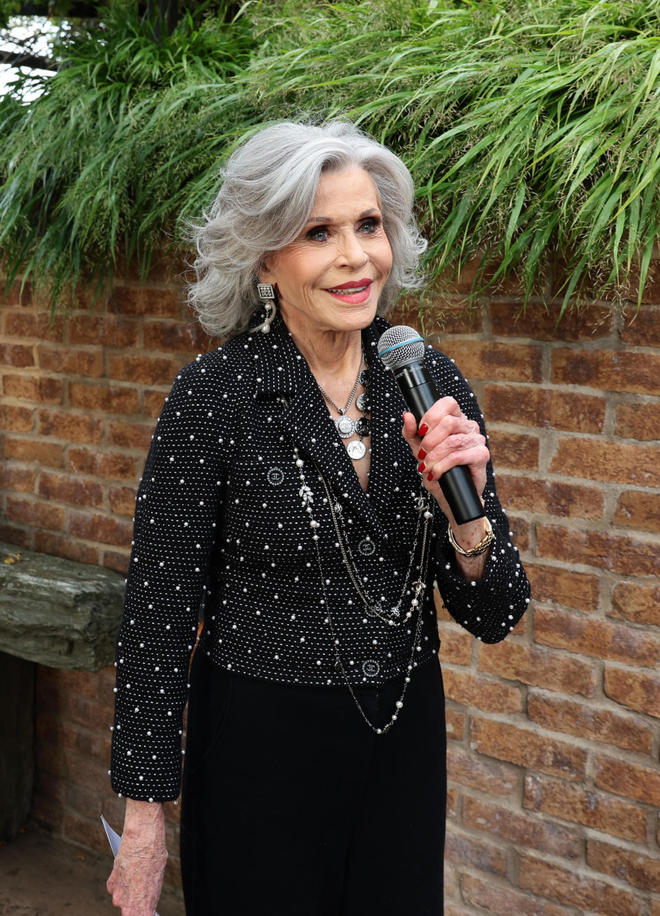 NEW YORK, NEW YORK - SEPTEMBER 19: Jane Fonda, wearing CHANEL, speaks during Through Her Lens: The Tribeca CHANEL Women's Filmmaker Program Cocktail at Greenwich Hotel on September 19, 2024 in New York City. (Photo by Dimitrios Kambouris/WireImage)