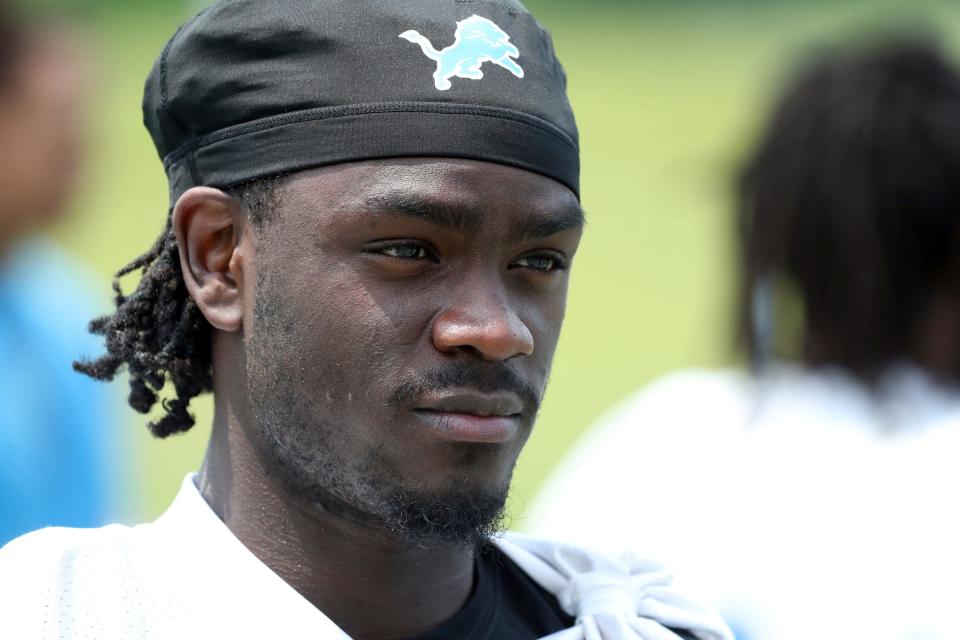 Lions cornerback Starling Thomas V talks with reporters after minicamp on Thursday, June 8, 2023, in Allen Park.