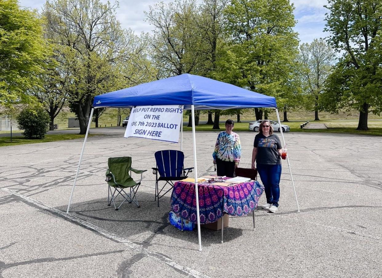 Petitioners set up in the park, allowing people to drive by and sign the petition for Reproductive Rights. This is just one of the many ways petitioners have been gathering signatures.