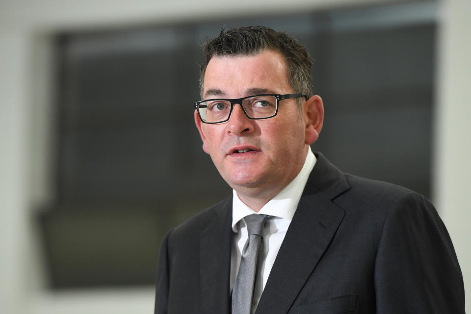 Victorian Premier Daniel Andrews addresses the media during a press conference at an Ambulance Victoria Station in Melbourne. Source: AAP