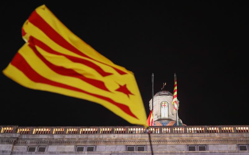 People demonstrate in support of Catalan leader Quim Torra, in Barcelona