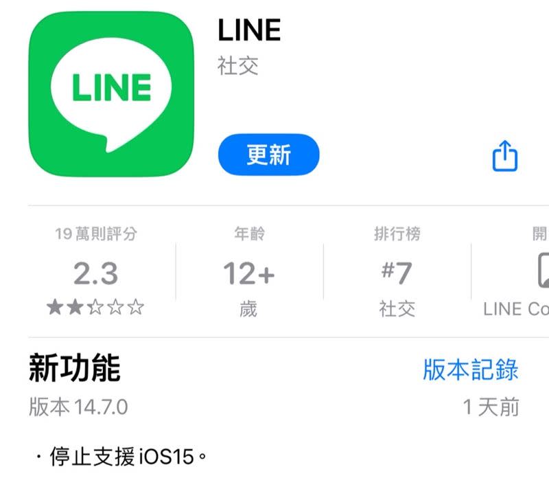 LINE日前針對出iOS用戶釋出版本更新。（圖／翻攝自App Store - Apple）