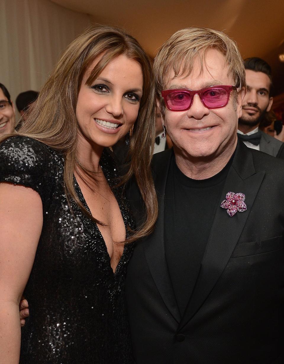 Recording Artist Britney Spears and Sir Elton John attend the 21st Annual Elton John AIDS Foundation Academy Awards Viewing Party at West Hollywood Park on February 24, 2013 in West Hollywood, California.