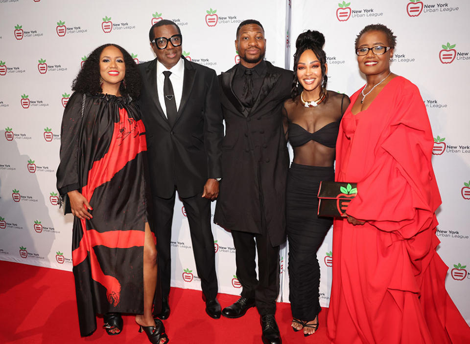 Melicent Jane, Malcom Ellis, Jonathan Majors, Meagan Good, and Arva Rice attend the 58th Annual Frederick Douglass Awards at the Ziegfeld Ballroom on June 06, 2024 in New York City.