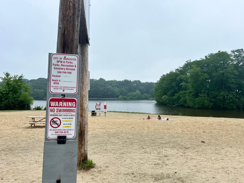 "No swimming" sign at Coes Reservoir