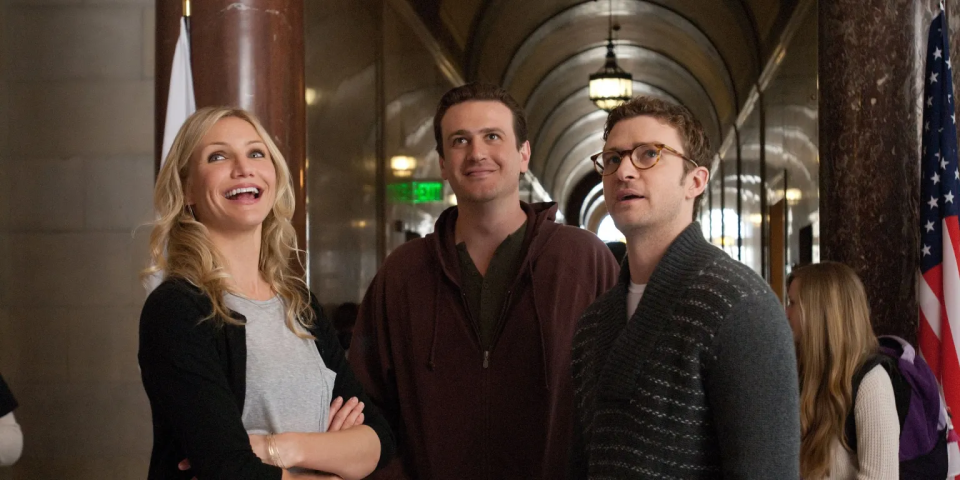Cameron Diaz, left, Jason Segel and Justin Timberlake, right, are shown in a scene from "Bad Teacher."