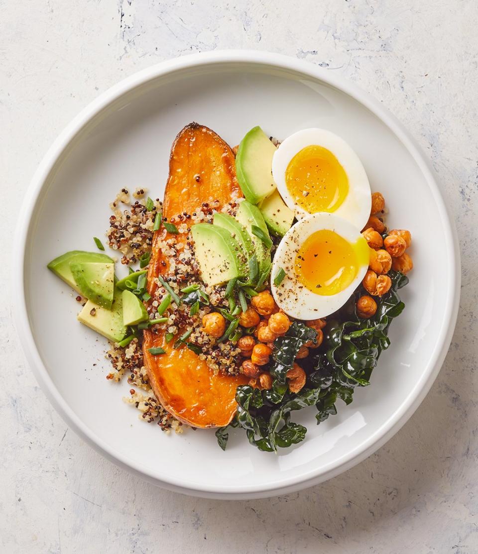 Grain bowls make mealtime a breeze and feature fresh, healthy ingredients. Thanks to the nature of meals in a bowl, each of these grain bowl recipes include multiple food groups. Don't feel like you have to stick strictly to the recipe—add an egg to your quinoa bowl, swap goat cheese for feta, or switch up the grain called for and use your favorite.