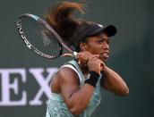 Mar 7, 2018; Indian Wells, CA, Sachia Vickery (USA) in her first round match against Eugenie Bouchard (not pictured) at the BNP Paribas Open at the Indian Wells Tennis Garden. Jayne Kamin-Oncea-USA TODAY Sports