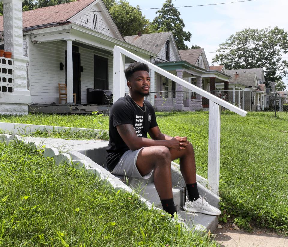 Quintez Brown in front of his grandparents' home on Tuesday, August 18, 2020