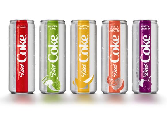 Original Diet Coke and four new flavors in sleek new 12-ounce can packaging.