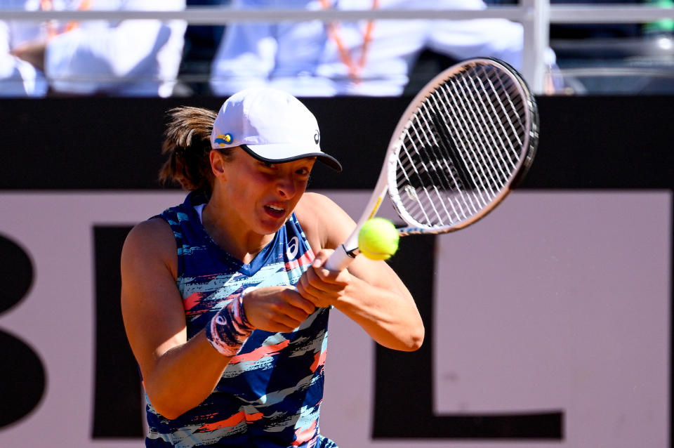 Seen here, Poland's Iga Swiatek during the quarter finals against Bianca Andreescu at the Italian Open.