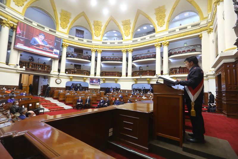 Peru's President Pedro Castillo addresses Congress amid impeachment crisis, in Lima